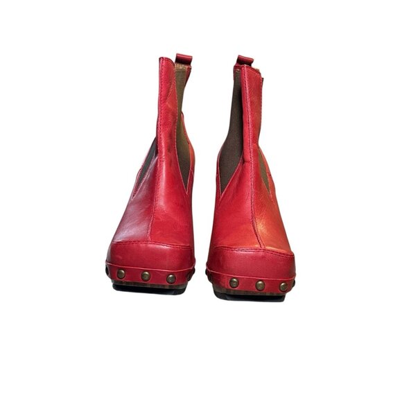 John Fluvog Faiths Certitude Red Ladies Leather Boots Size 9 Platform Wood Heel - Picture 3 of 16